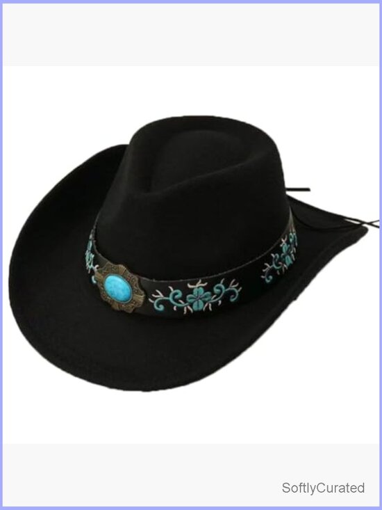 Unisex Western Embroidered Cowboy Hat with Turquoise Hatband main image 2